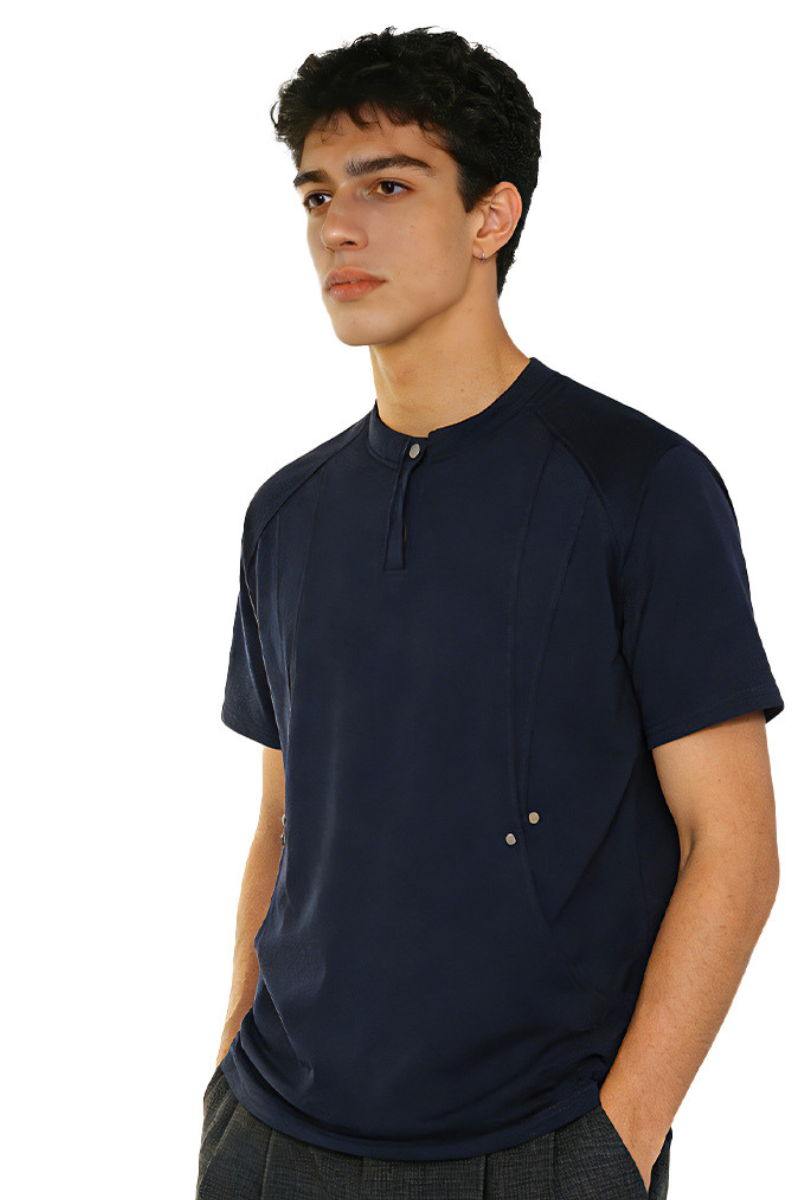 Men's Summer 320g Nylon-Cotton Minimalist Stand Collar Tee