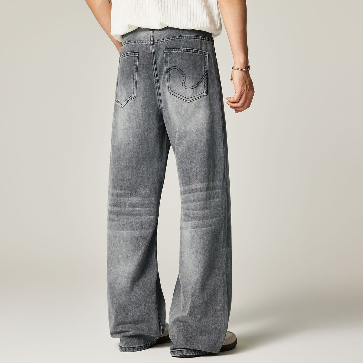 Men's Spring Gray Gradient Cat Whisker Denim Jeans