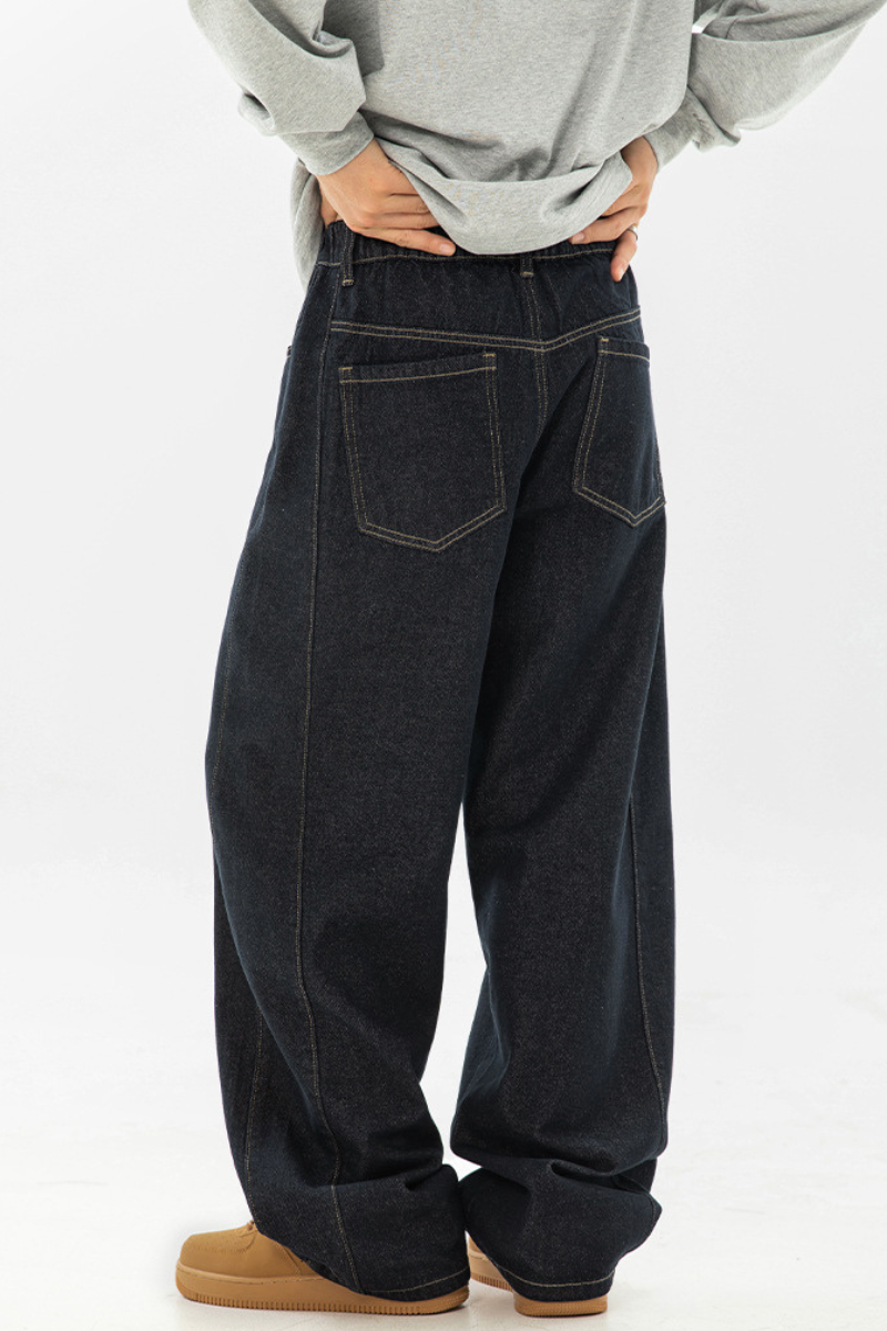 Men's Spring Panel Stitch Raw Denim Retro Straight Jeans