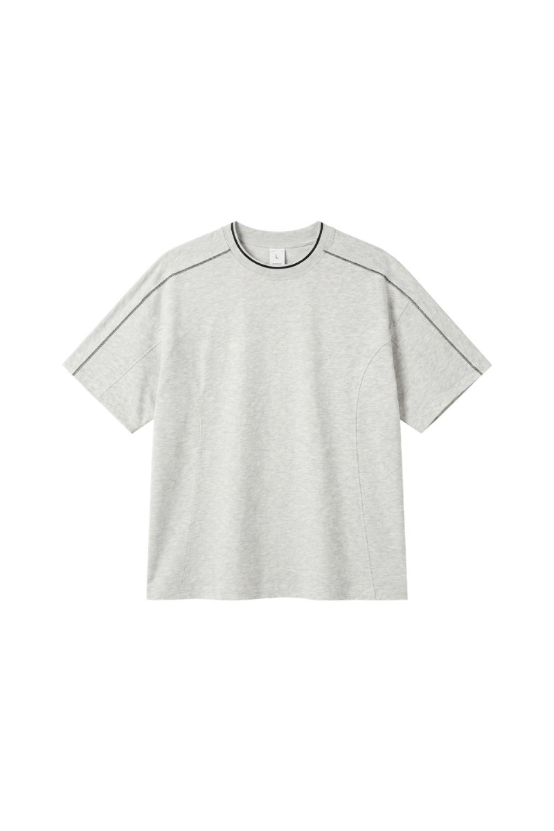 Men's Colorblock Topstitch Ribbed Cotton Drop Shoulder Tee