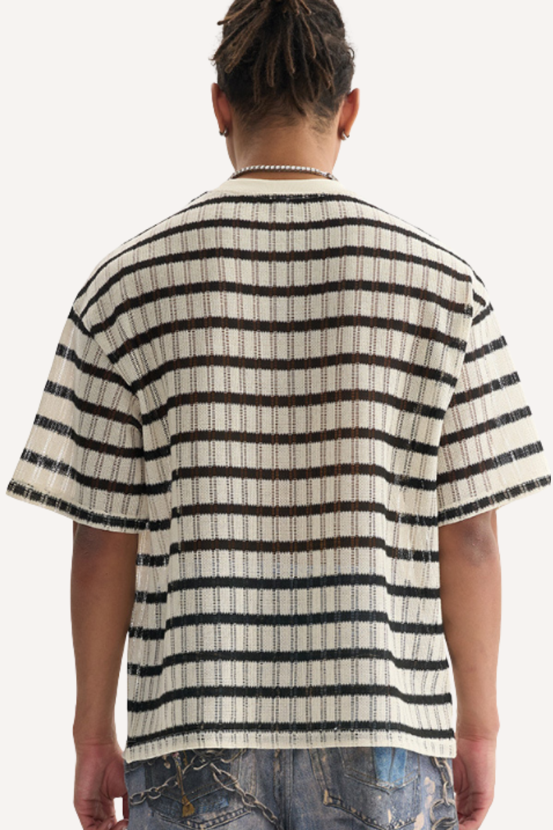Men's Summer 205g Stripe Mesh Crewneck Tee