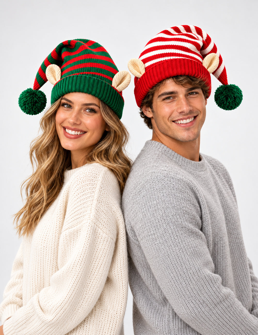 Ladies Holidays Pom Pom Funny Striped Elf Beanie Hat