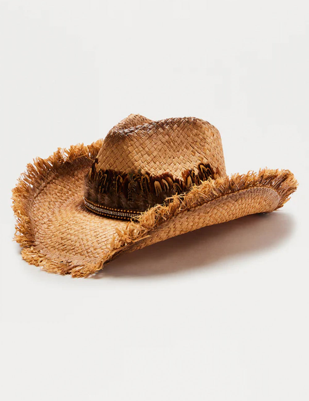 Ladies Beaded Band Frayed Edge Faux Straw Cowboy Hat