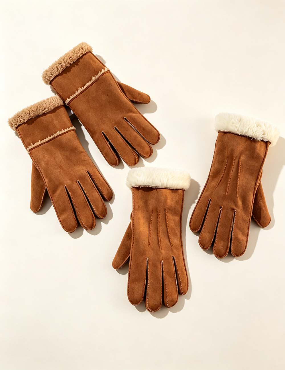 Ladies Faux Suede Faux Fur Cuff Winter Gloves