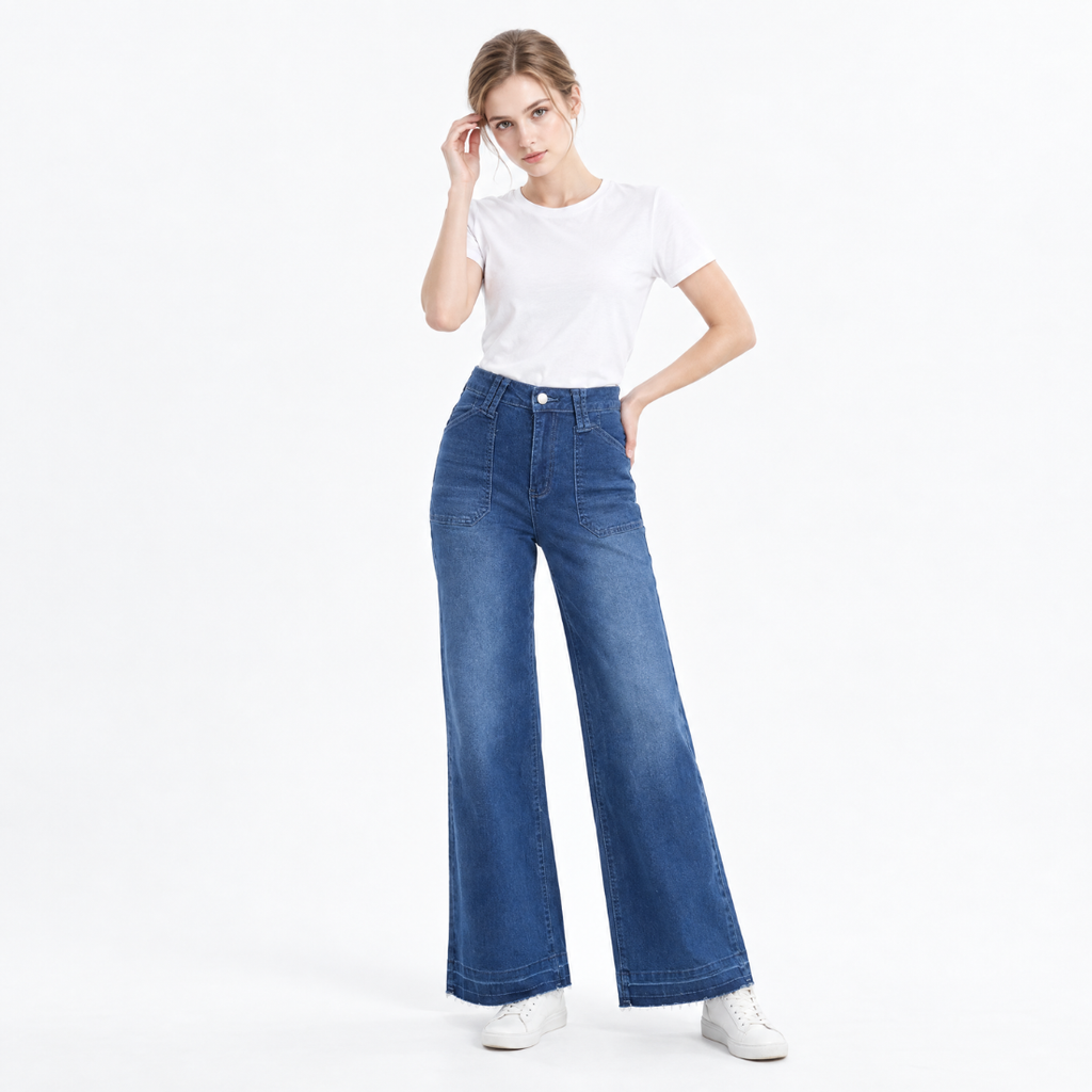 Women's Blue High Waist Wide Leg Jeans