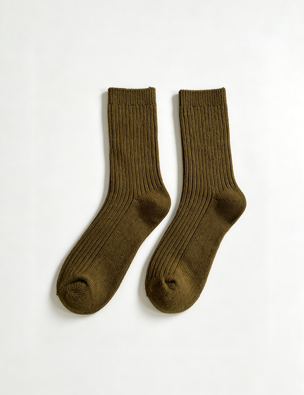 Ladies Solid Ribbed Knit Wool Blend Crew Socks