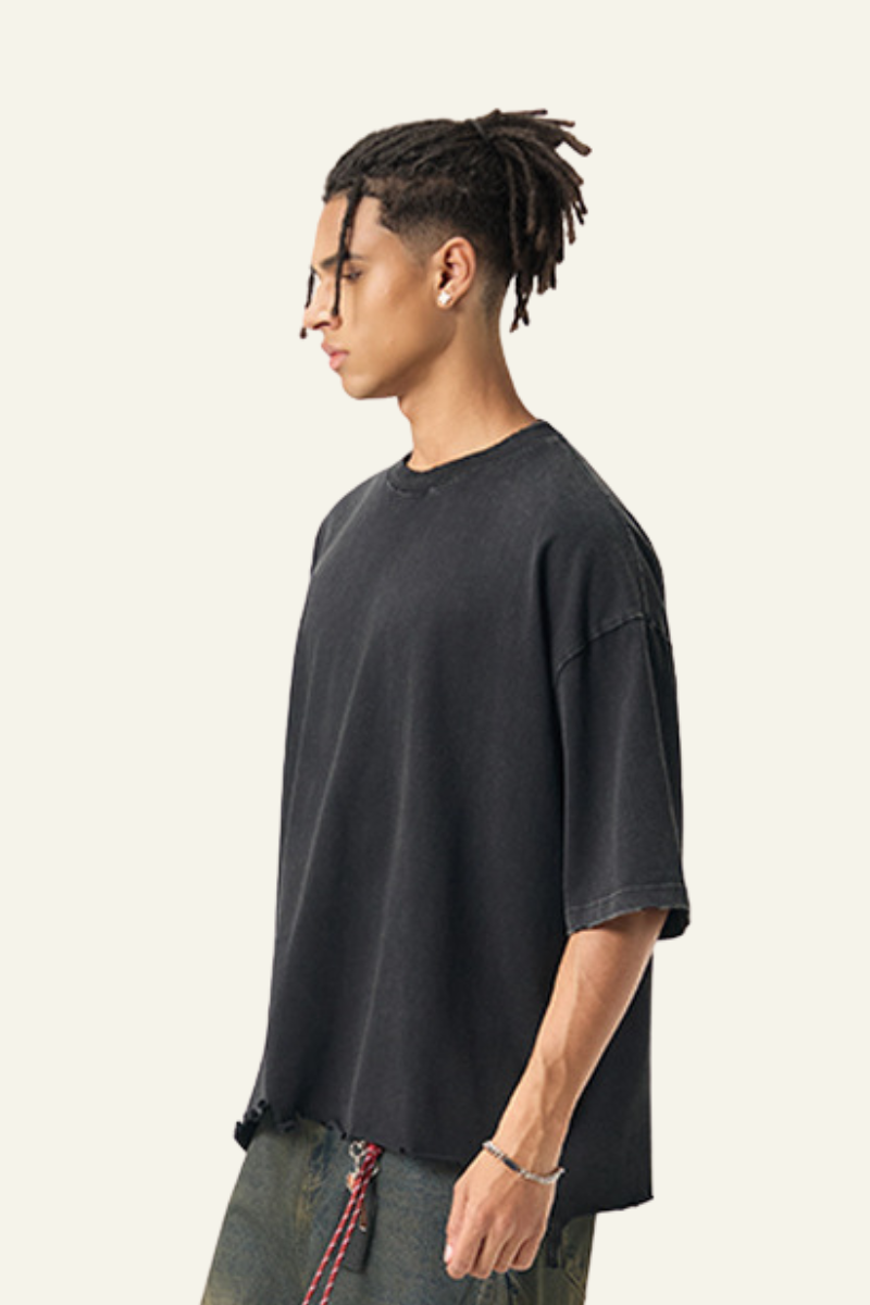 Men's Cotton Frayed Streetwear Washed T-Shirt