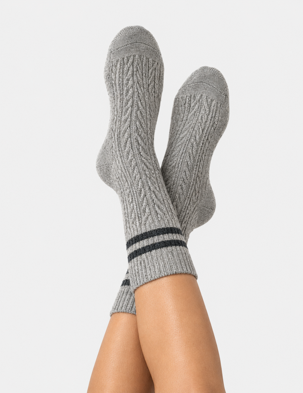 Ladies Striped Cable Knit Thickened Mid Calf Socks