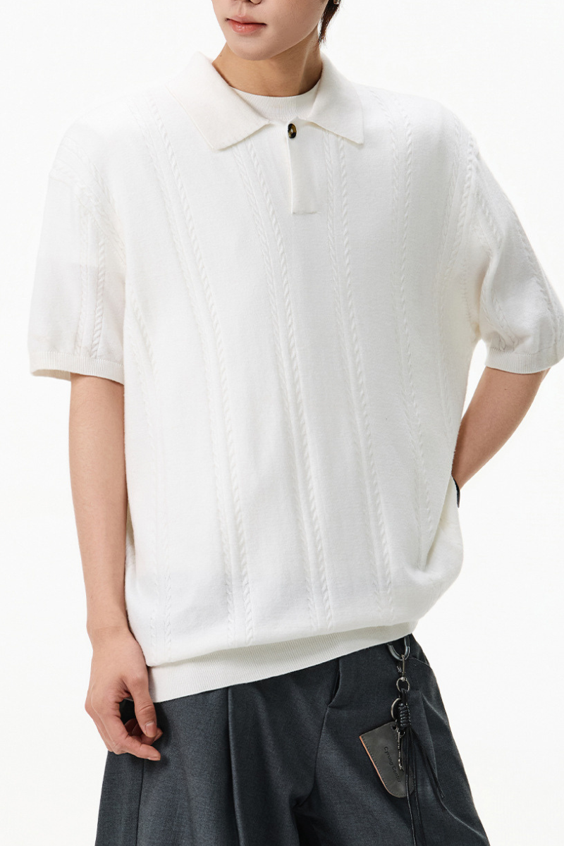 Men's Summer Cable Knit Breathable Old Money Loose Polo