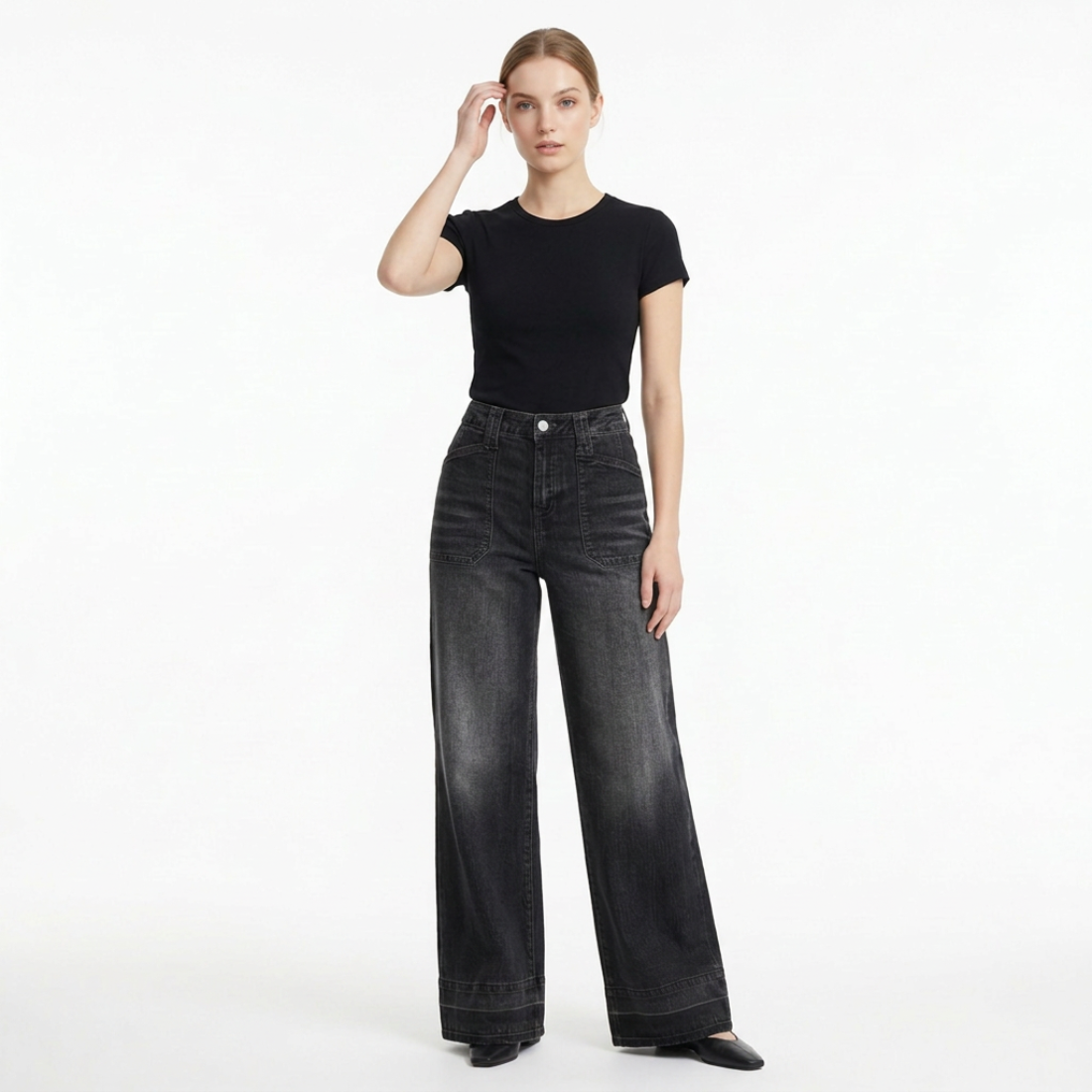 Women's Vintage Wash High Waist Wide Leg Jeans