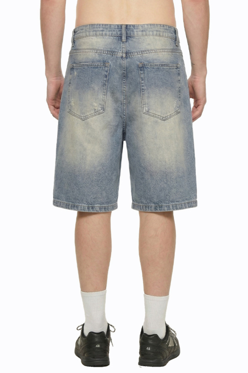 Men's Summer 385g Loose Raw Edge Ripped 5" Denim Shorts