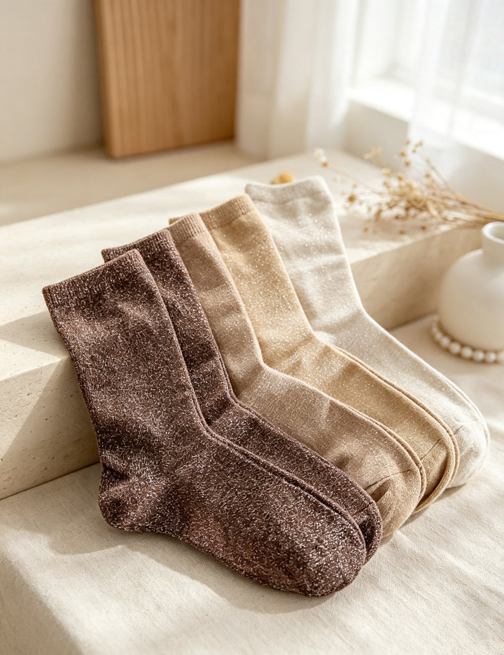 Ladies Metallic Shimmer Mid Calf Socks 5 Pairs