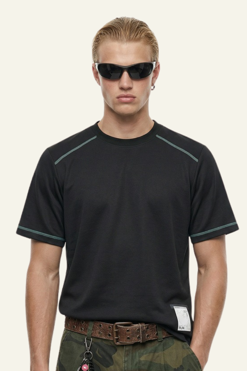 Men's Streetwear Color-Blocked Stripe Sport T-shirt