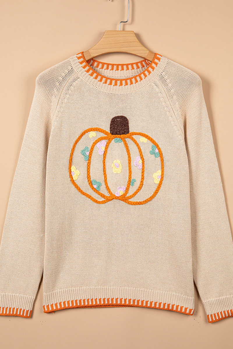 Women Fall Clothing Halloween Floral Pumpkin Knit Sweater