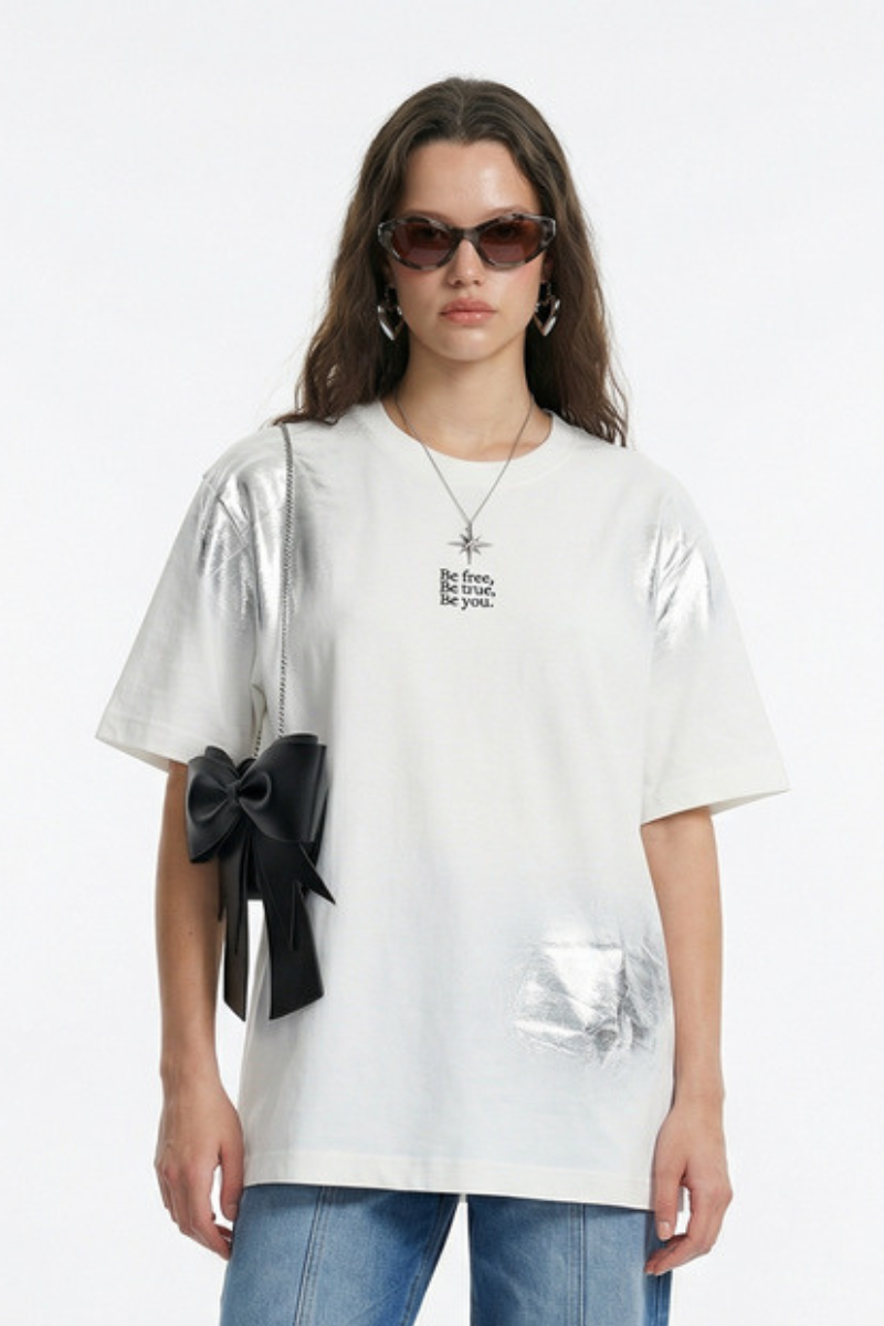 Women's Oversized Solid Cooling Powder Puff Print T-Shirt