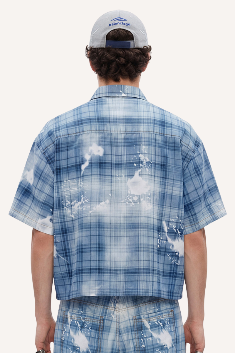 Men's Summer Relaxed Plaid Washed Stretch Breathable Tee