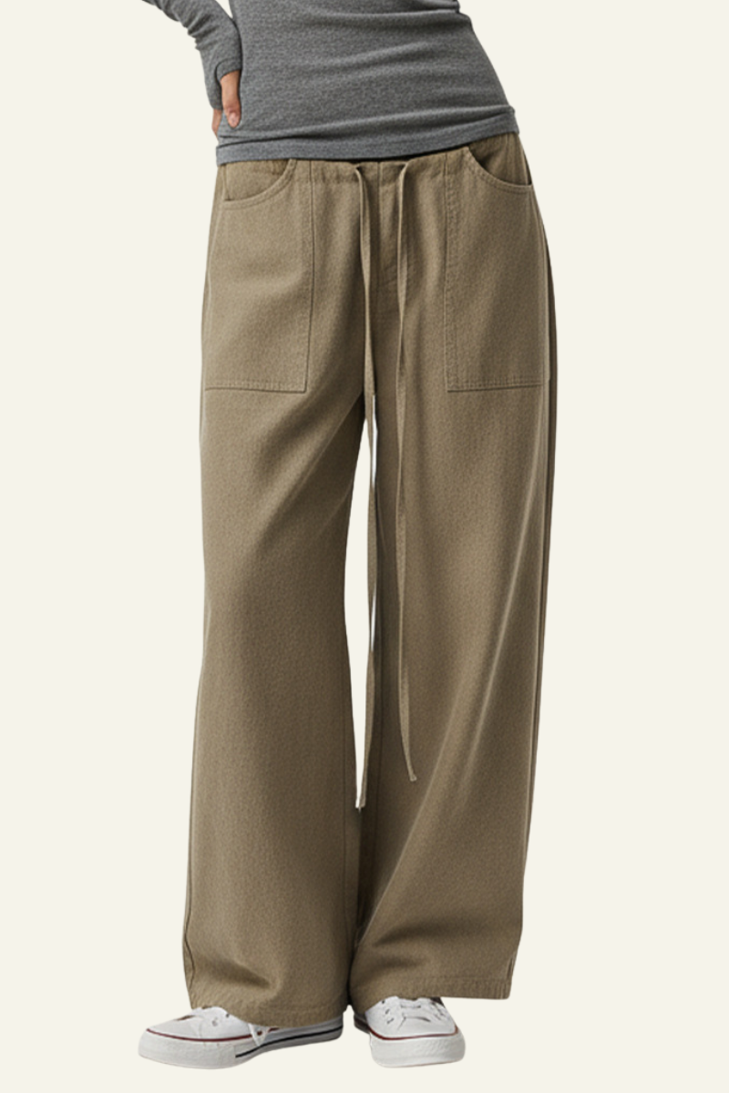Women's Streetwear Lyocell Double-Waisted Wide Leg Pants