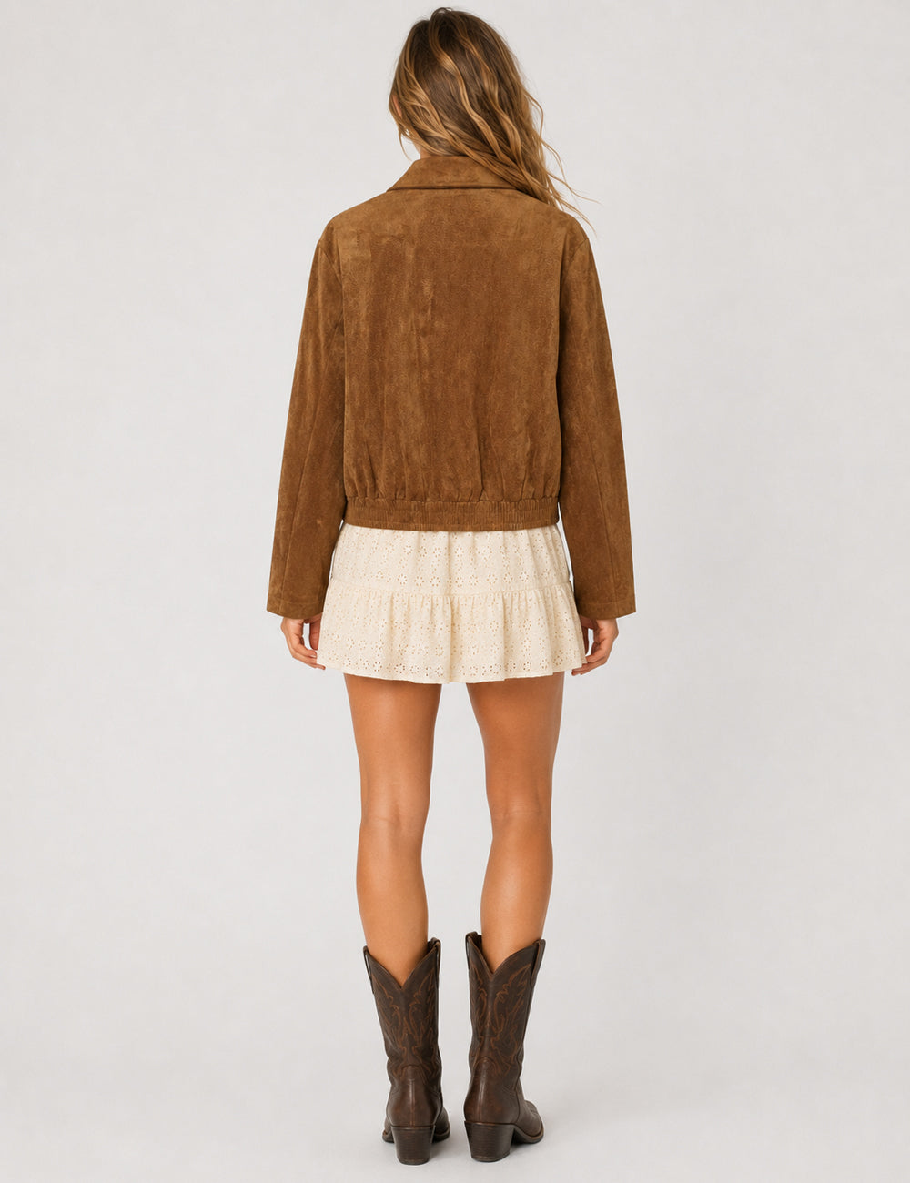 Ladies Casual Faux Suede Lapel Collar Button Crop Jacket
