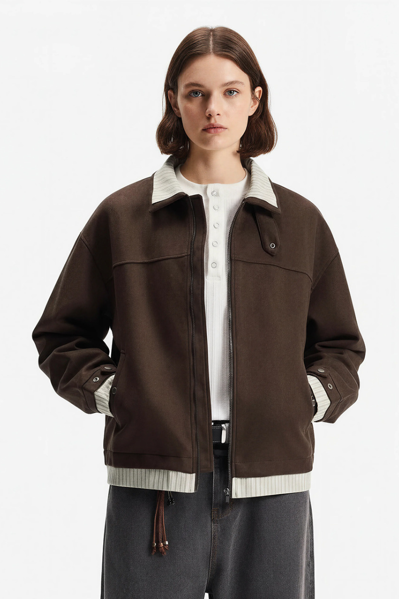 Unisex Spring Cleanfit MockLayer Suede Cropped Jacket