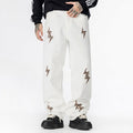 Men's Spring White Leopard Lightning Embroidery Jeans
