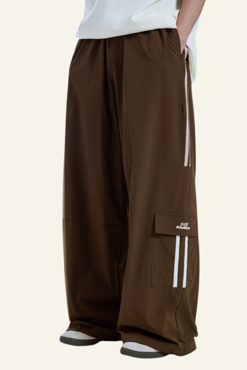 Men's Streetwear Side Color-Blocked Striped Wide-Leg Pants