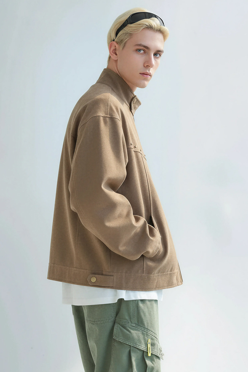 Unisex Spring New Barn Rivet Crop Harrington Jacket