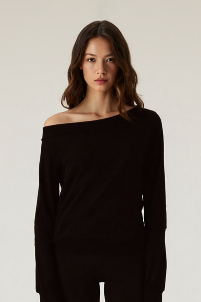 Women's Tencel Asymmetric Off-Shoulder Long Sleves Top