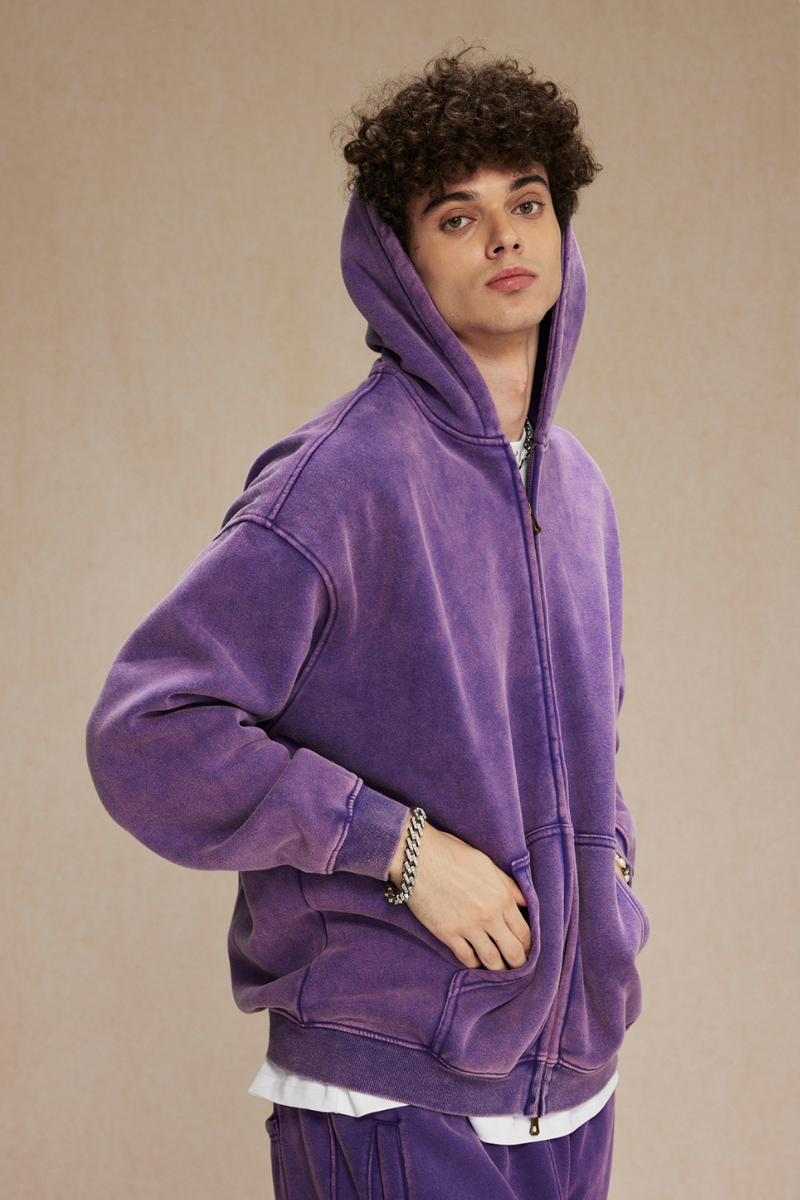 Men's Fall Clothing Wax-Dyed Vintage Solid Hoodie Jacket
