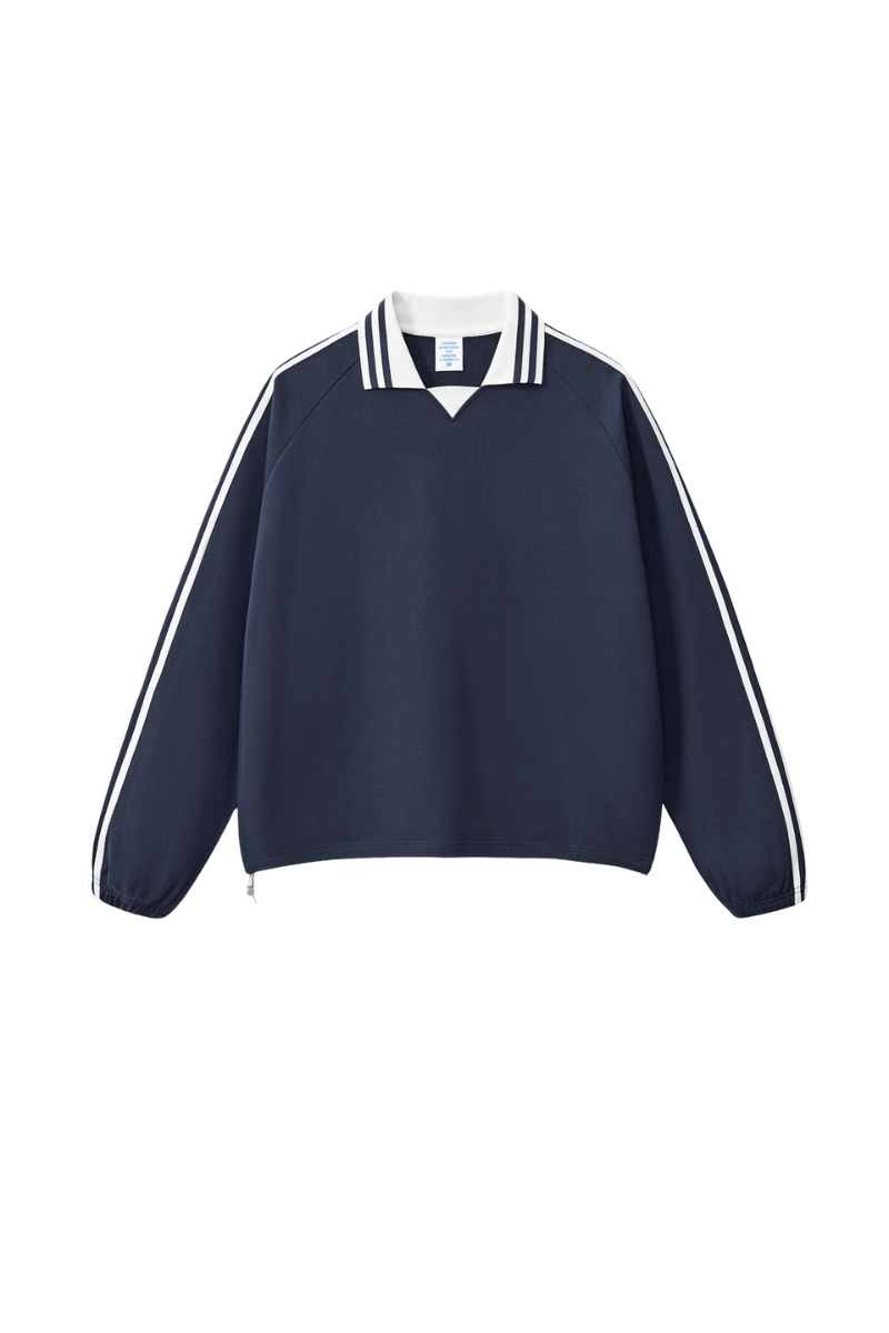 Unisex 380g Cotton Striped Colorblock Collar Sweatshirt