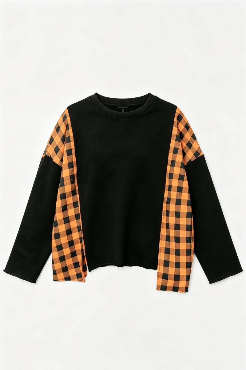 Women Fall Clothing Halloween Plaid Patchwork Sweatshirt