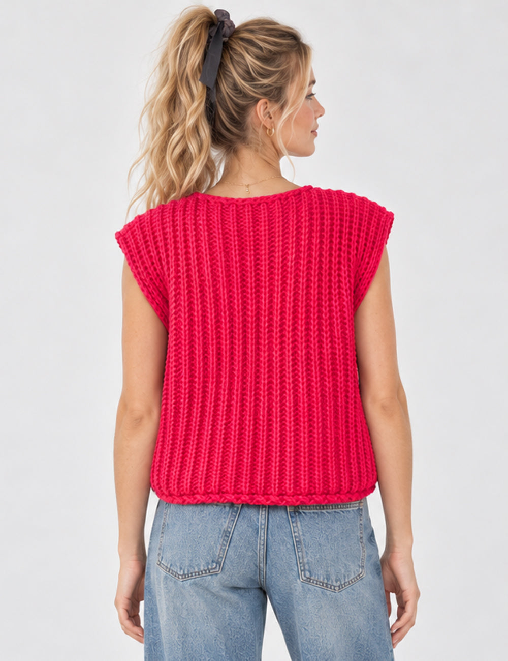 Ladies Chunky Open Knit Sweater Vest