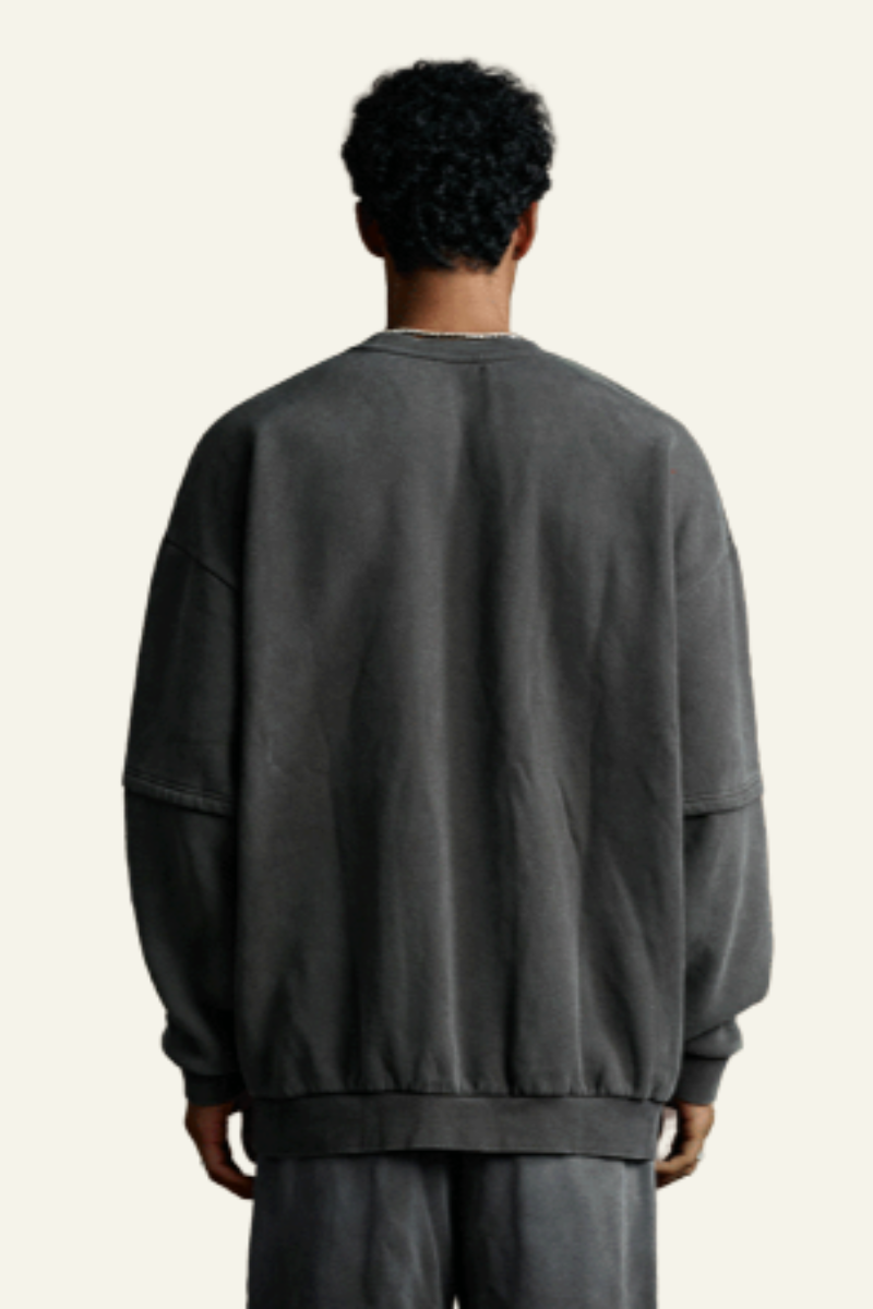 Men's Fall Clothing Streetwear Washed Patchwork Pullover
