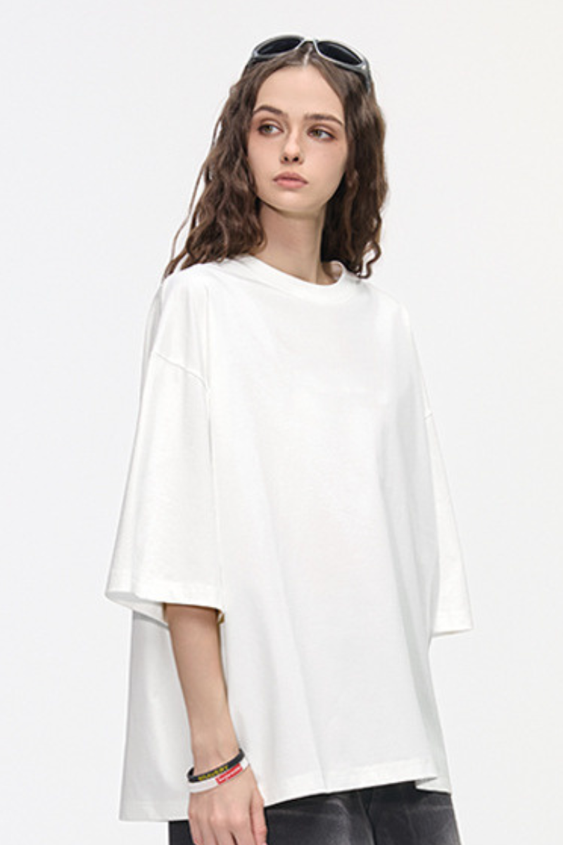 Women's Retro Cotton Drop-Shoulder Solid T-shirt