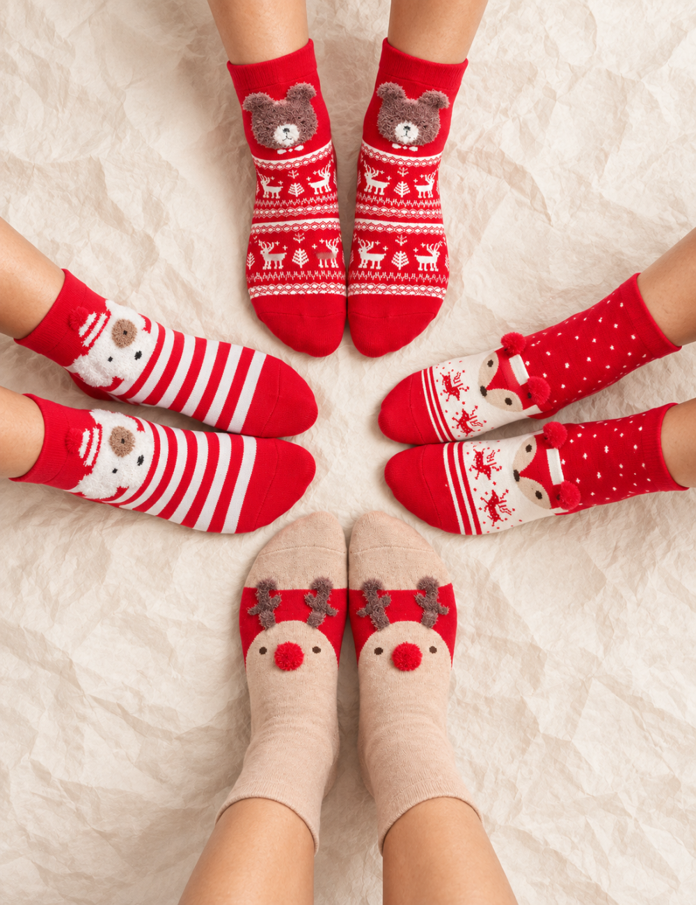 Ladies Christmas Cartoon Animal 3D Ear Mid Calf Socks