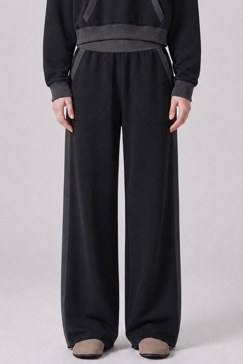 Women Fall Clothing 100% Wide Leg Raw Hem Pocket Sweatpants