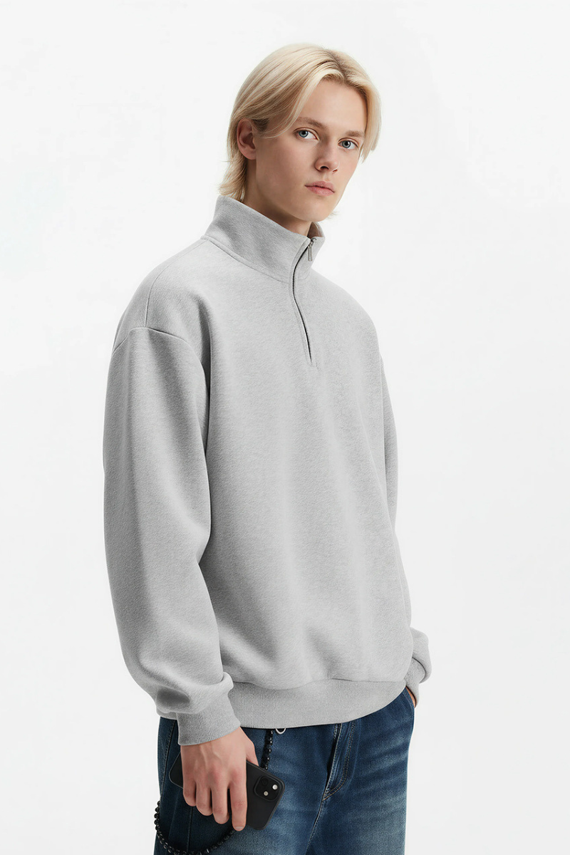 Unisex Spring Plaid Patchwork Half Zip Loose Hoodie