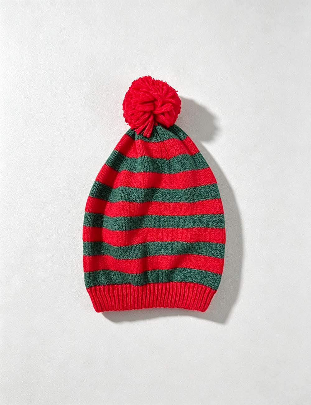 Ladies Holiday Casual Striped Pom Beanie Hat