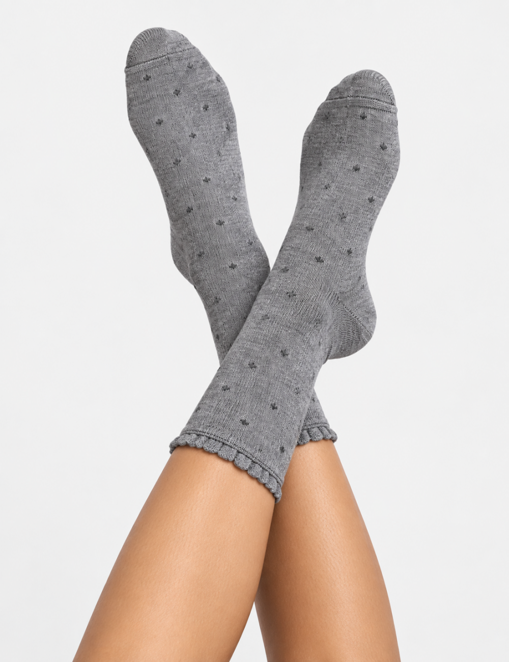 Ladies Lace Trim Floral Mid Calf Socks