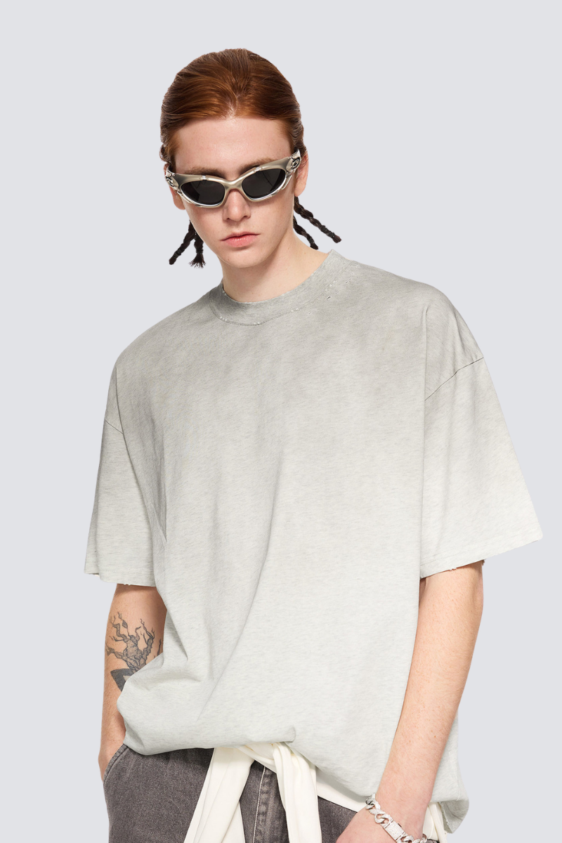 Men's Summer 250g Cotton Spray Fade Collar Distressed Tee