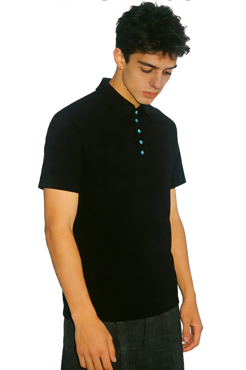 Men's Summer Turquoise Collar 320g Solid Minimalist Polo