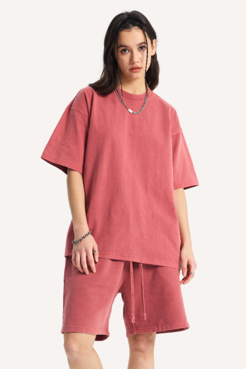 Unisex Summer Washed Distressed Fade Tee & Shorts Set