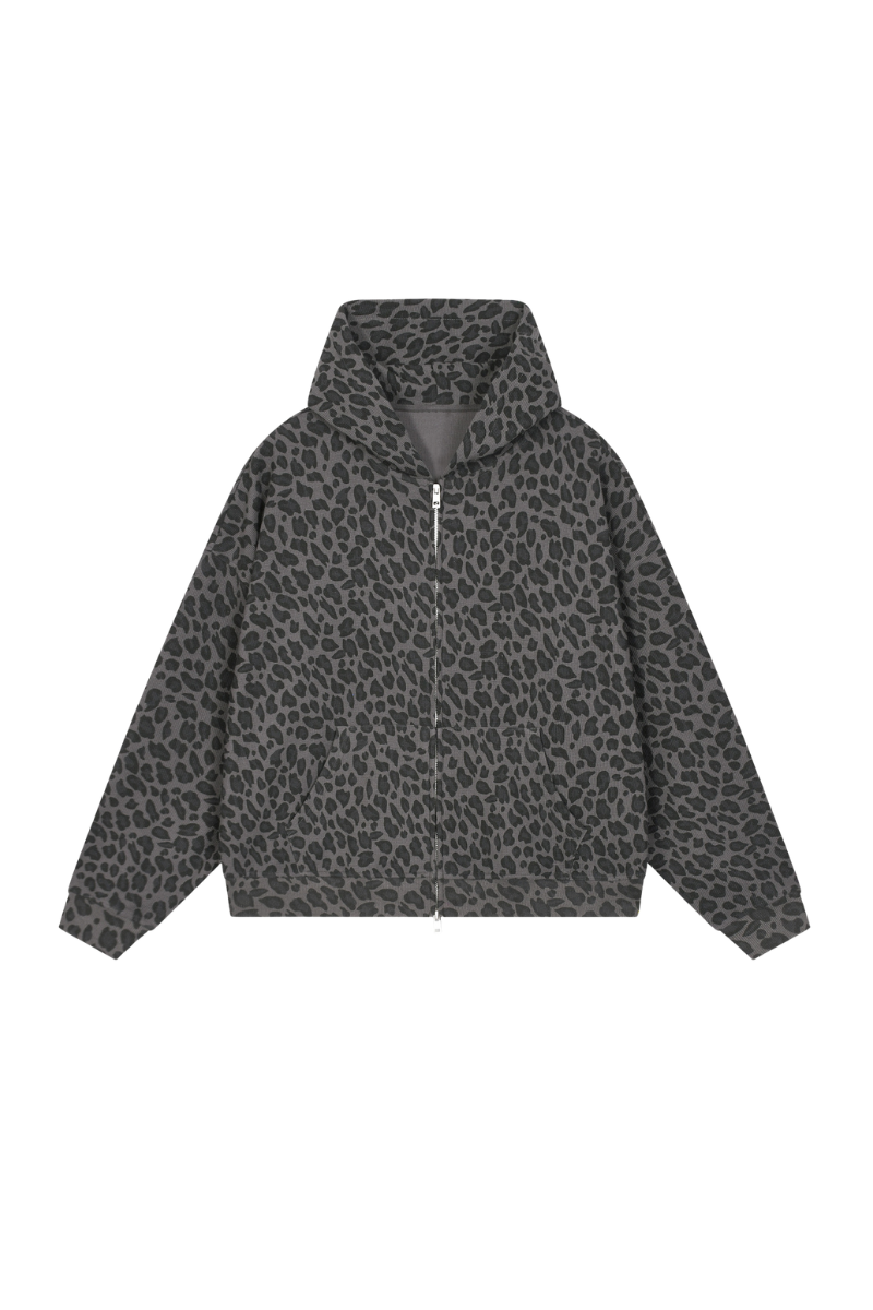 Unisex Fall Clothing Leopard-Print Zip-Up Hoodie Jacket