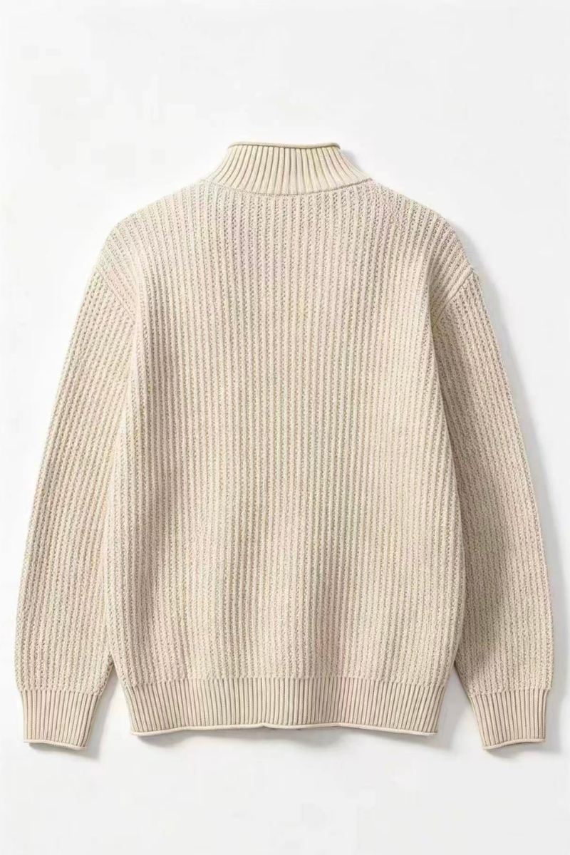 Men's Fall Clothing Ribbed Mock-Neck Zip-Up Knit Cardigan