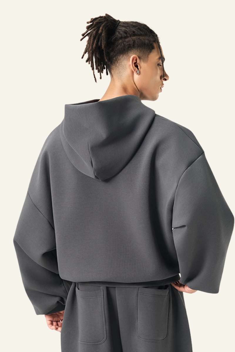 Men's Streetwear Cropped Drop-Shoulder Hoodie