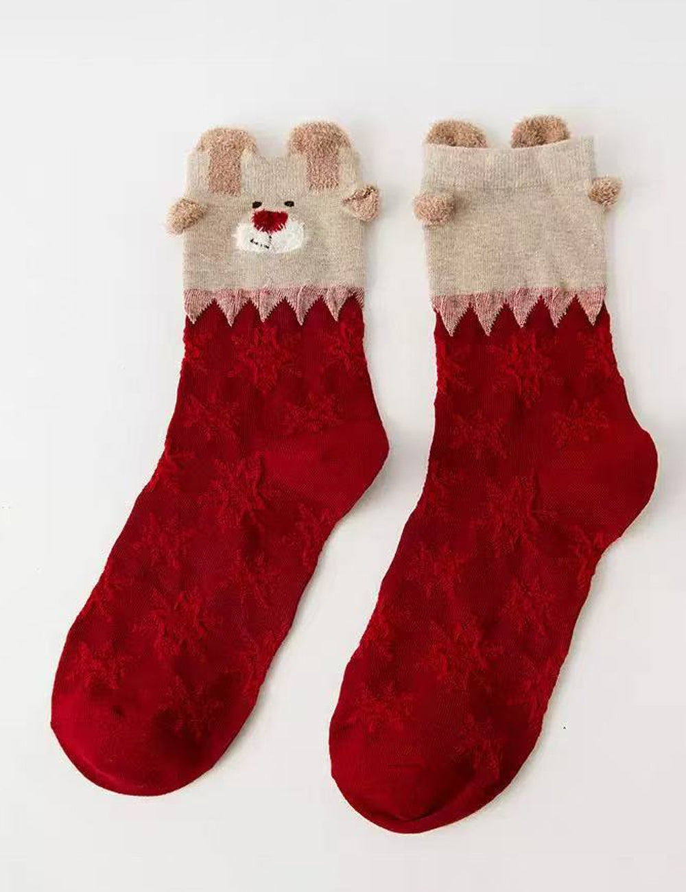 Ladies Christmas Cartoon 3D Ear Mid Calf Socks