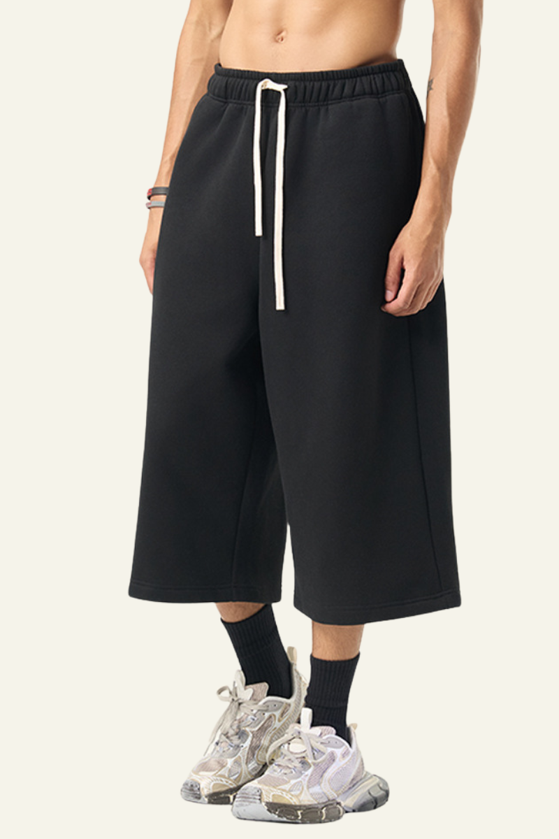 Men's Streetwear Drawstring  Seven-inch Wide Leg Pants.