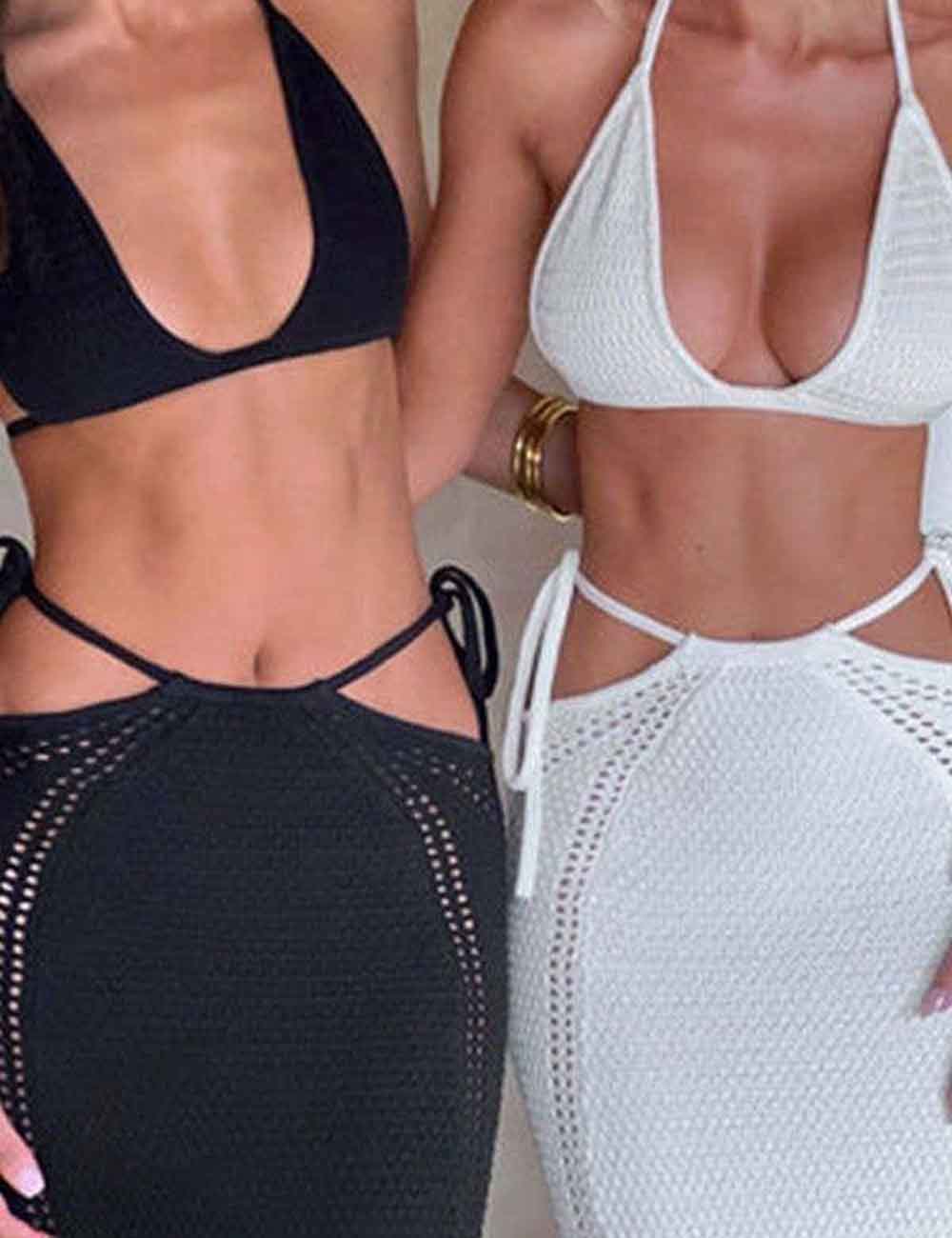 Solid Color Bikini Swimwear Cover Up Set