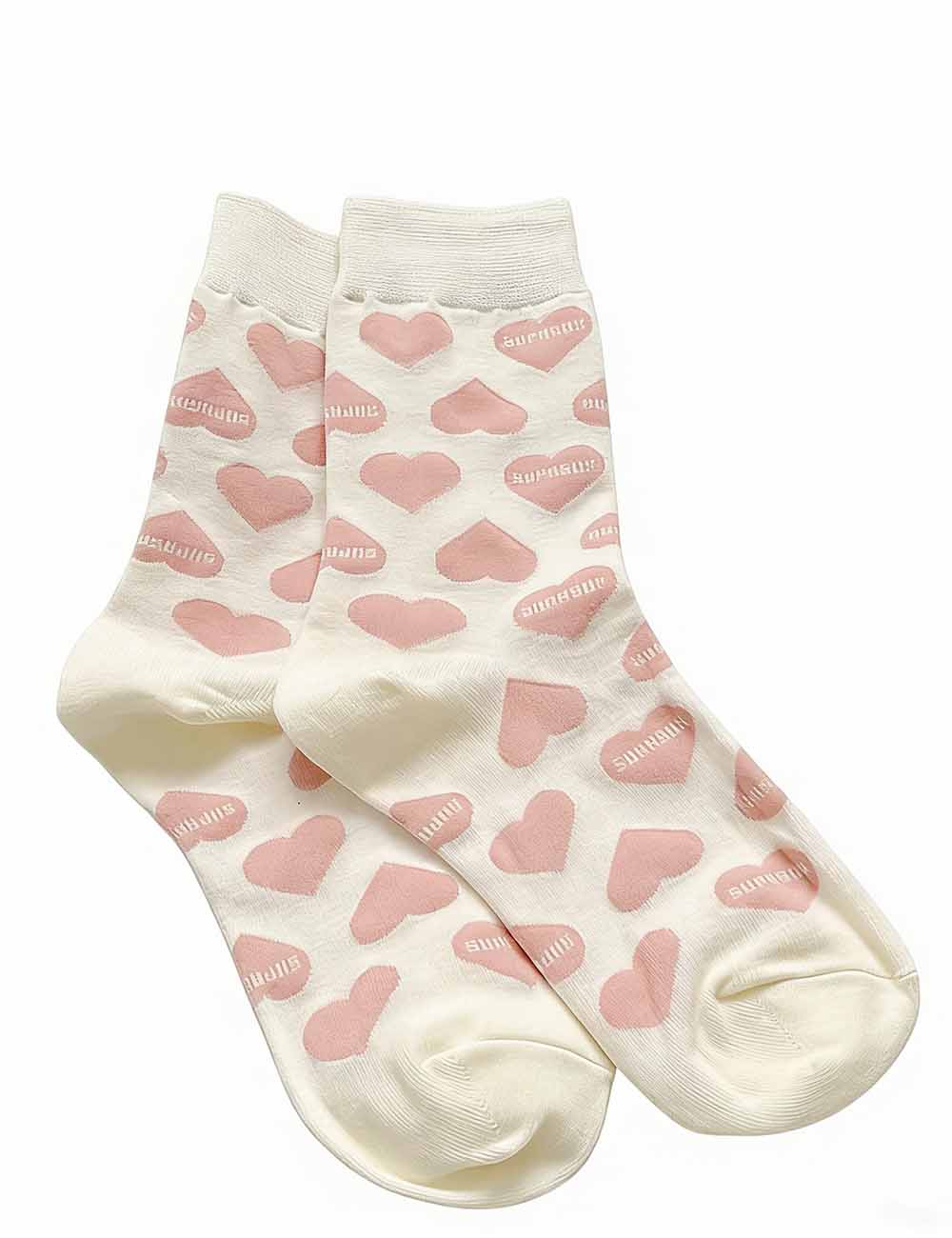 Ladies Valentine Cute Heart Pattern Knit Midi Calf Socks