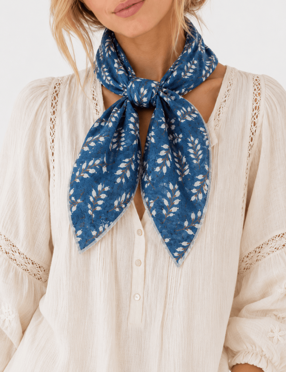 Ladies Bandana Bellflower Print Square Neck Scarf