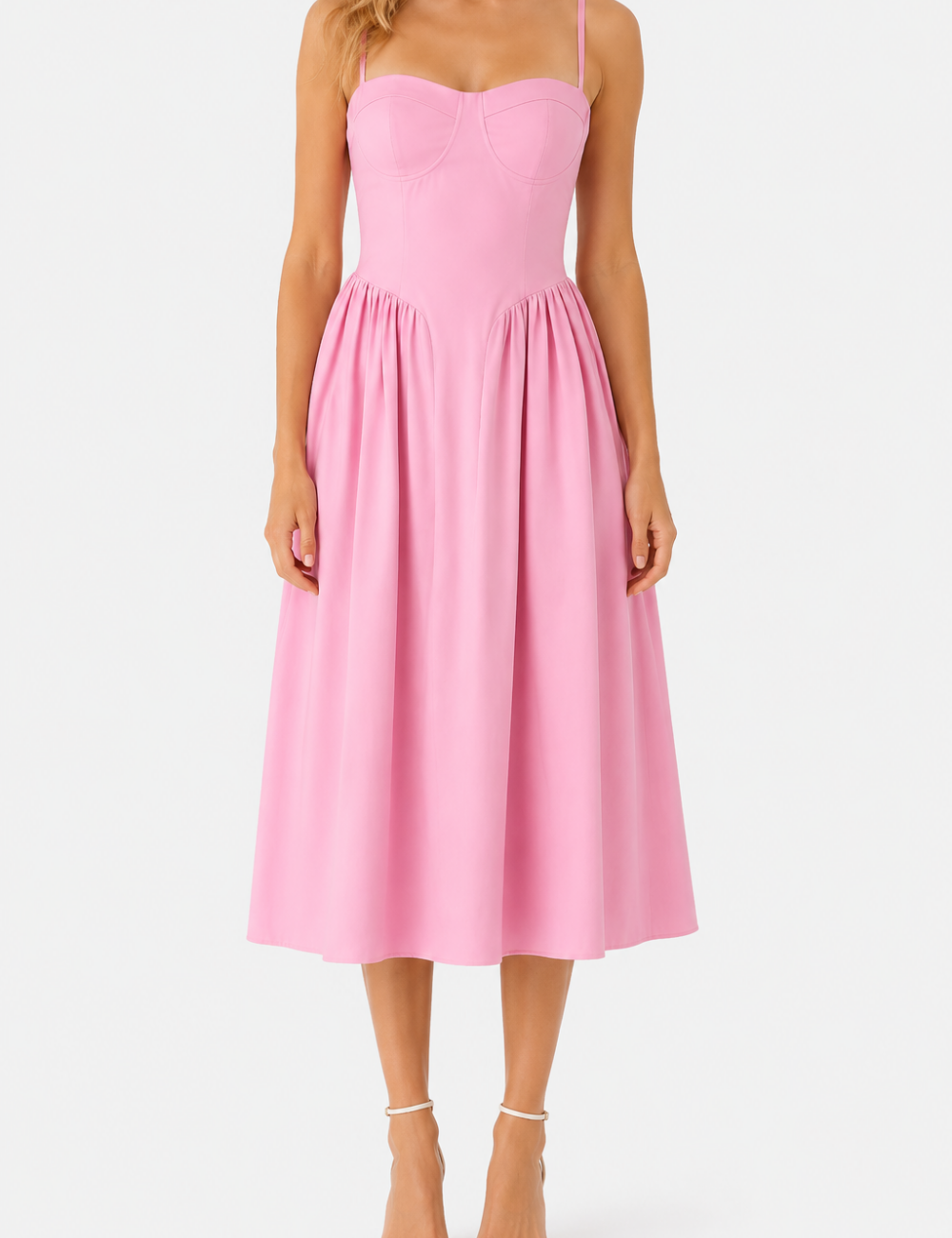 Ladies Chic Sweetheart Neck Corset Spaghetti Strap Midi Dress